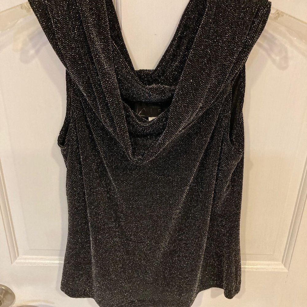 Alex Evenings Sleeveless cowlneck formal black sparkly blouse-Size Medium